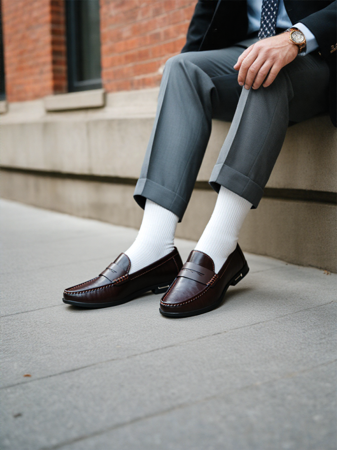 Men's Penny Loafers - Slip-On Moc-Toe Low Stacked Heel