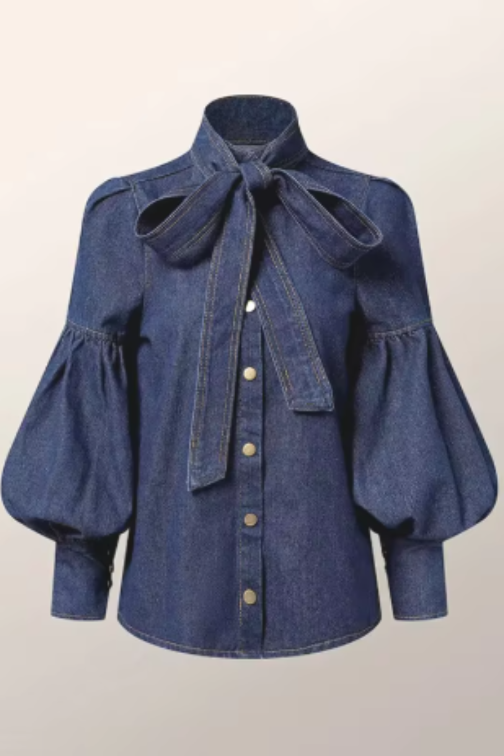 Orla | Romantic Denim Bow Puff Sleeve Shirt