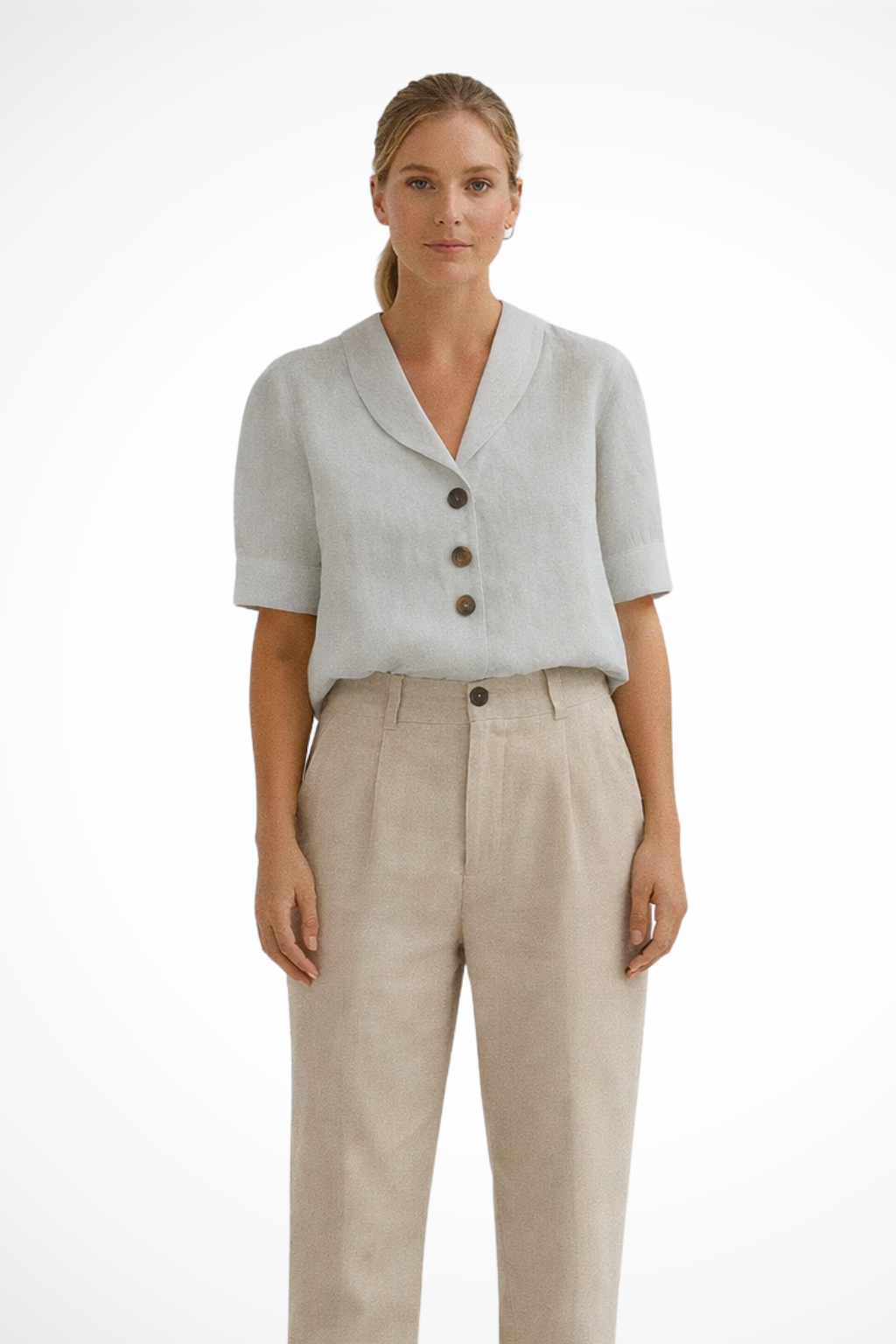 Seralina | Elegant Linen Blend Collar Blouse