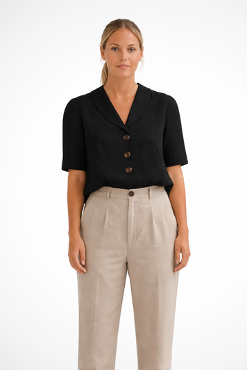 Seralina | Elegant Linen Blend Collar Blouse