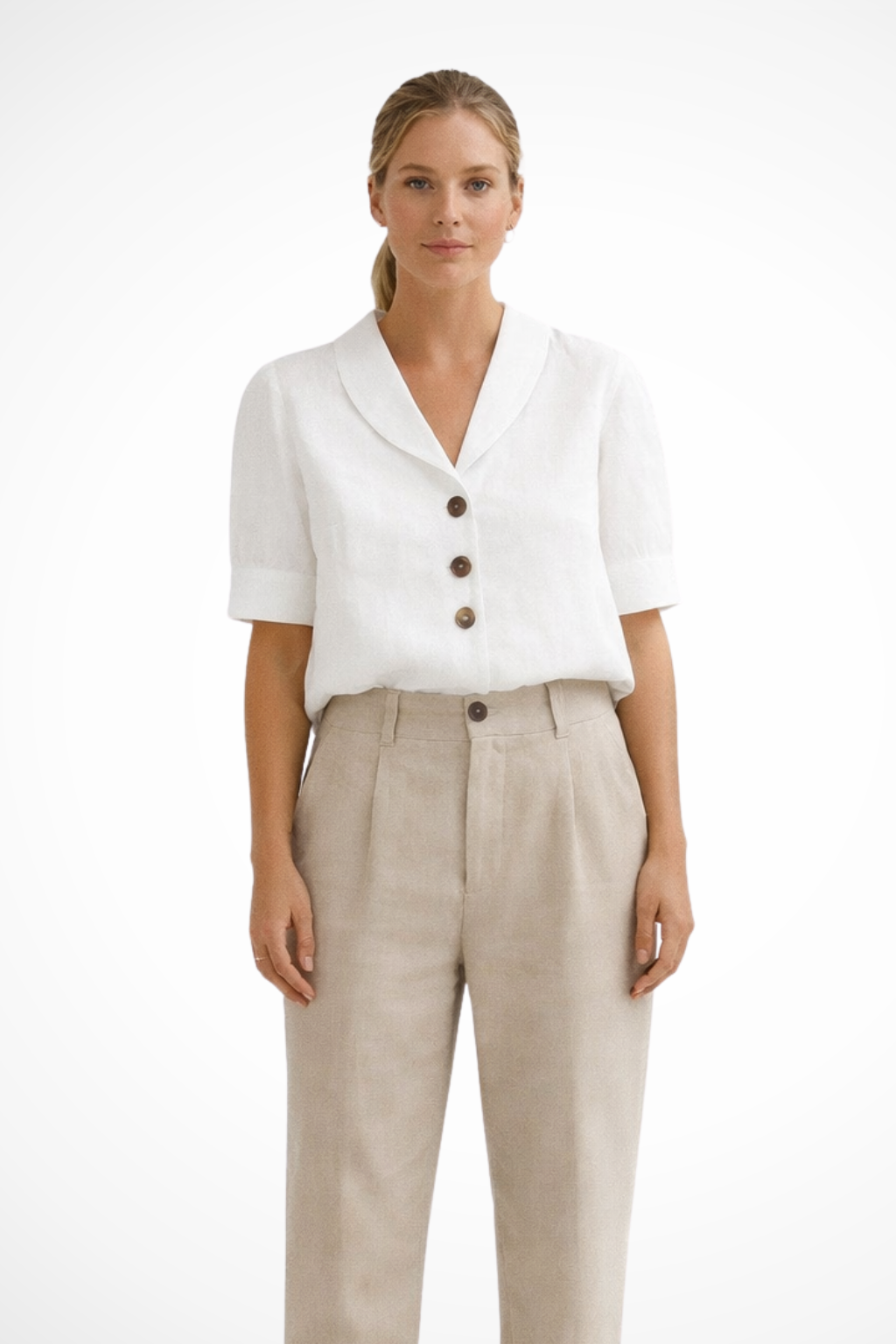 Seralina | Elegant Linen Blend Collar Blouse