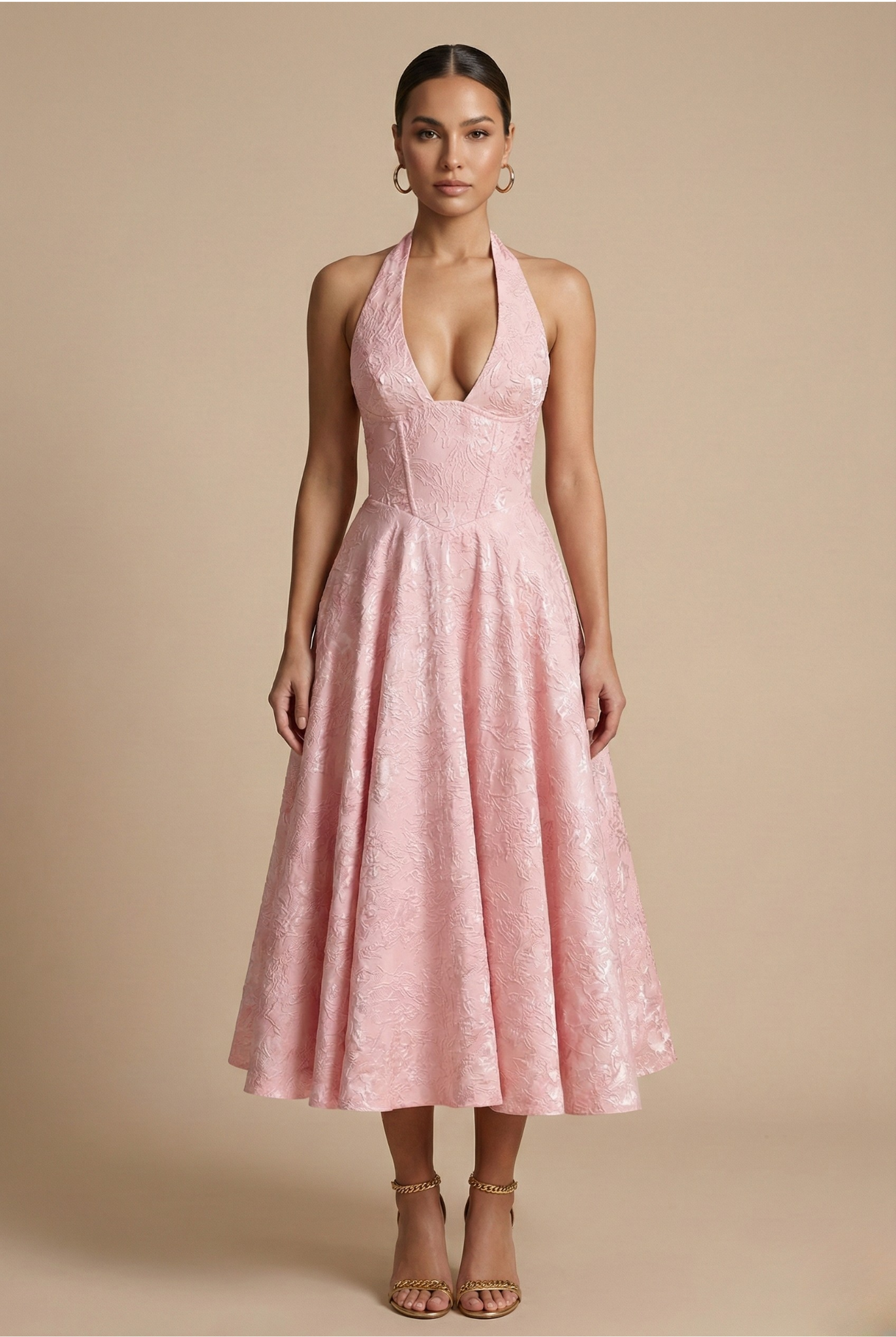Celestine | Elegant Halter Neck Midi Dress