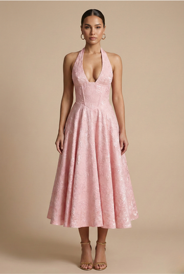Celestine | Elegant Halter Neck Midi Dress