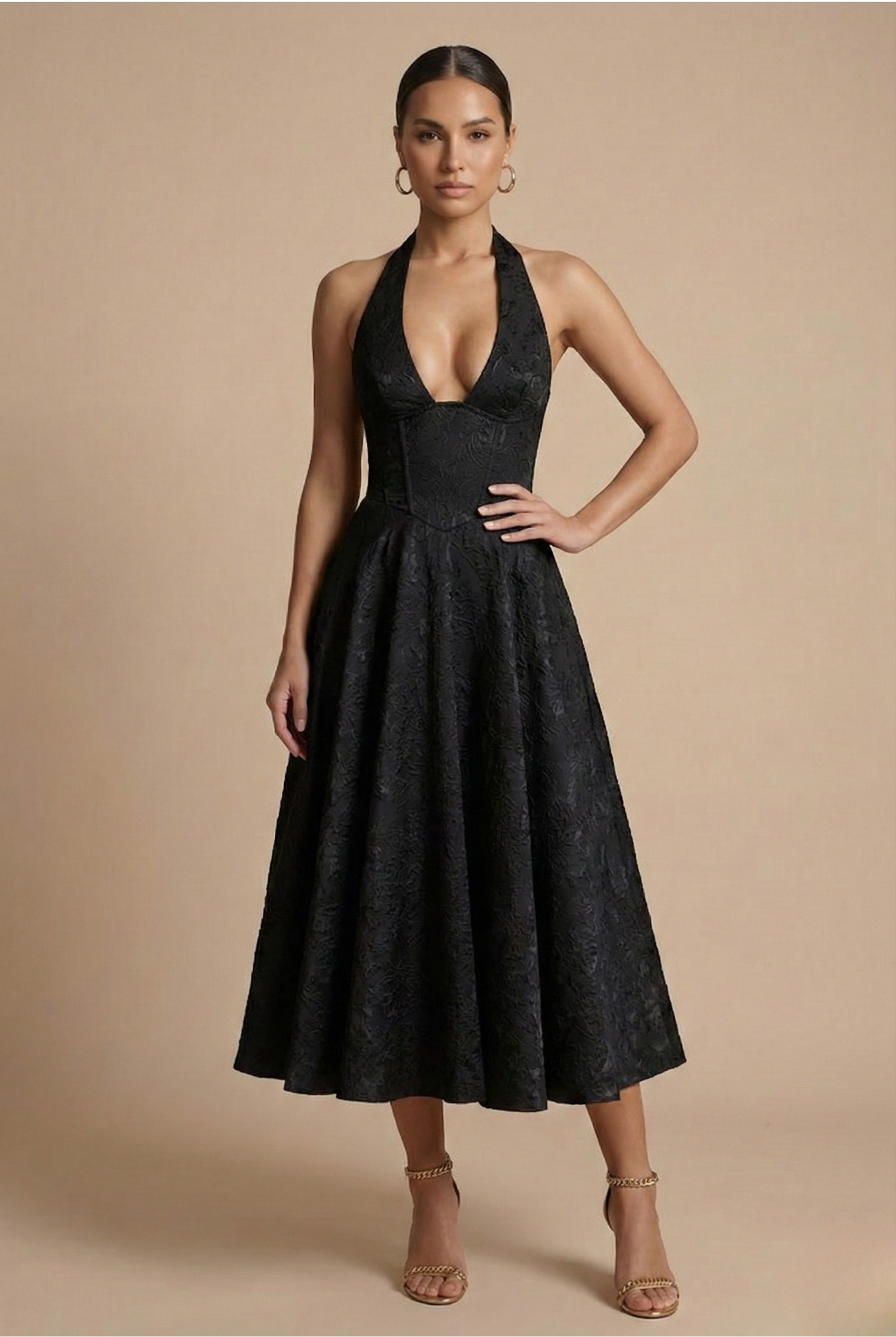 Celestine | Elegant Halter Neck Midi Dress