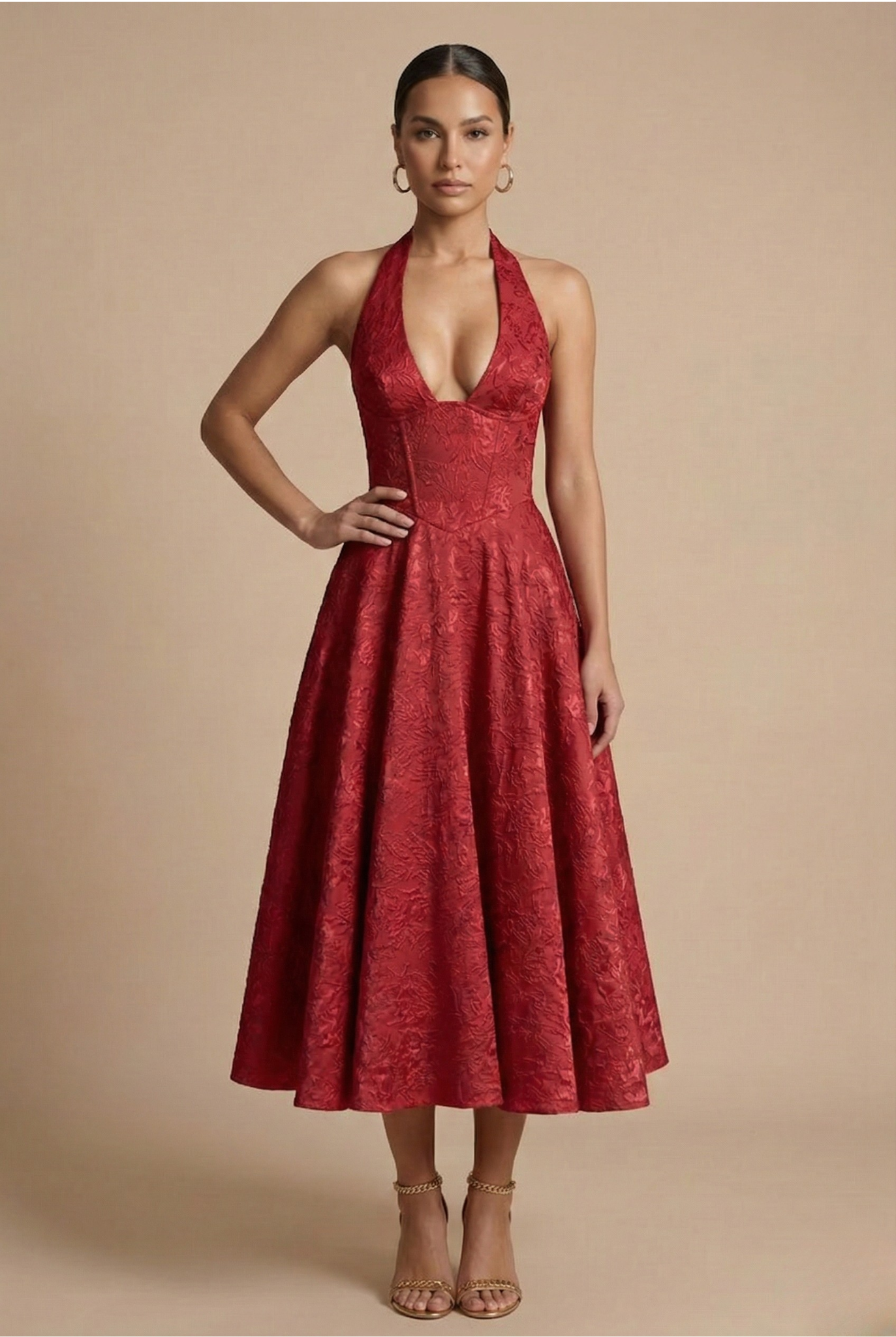Celestine | Elegant Halter Neck Midi Dress