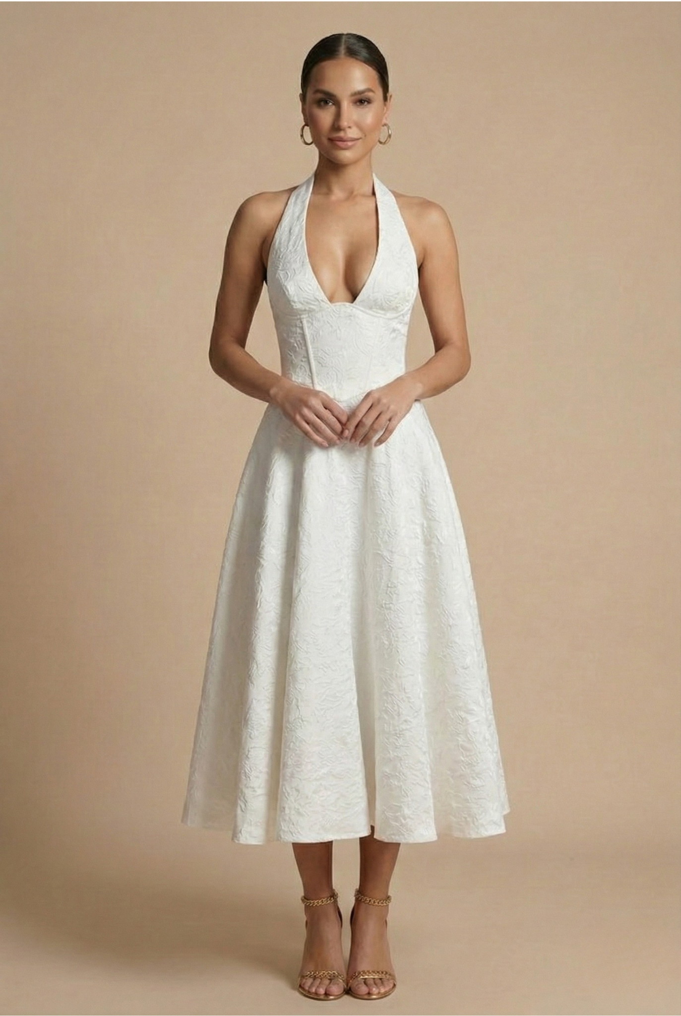 Celestine | Elegant Halter Neck Midi Dress