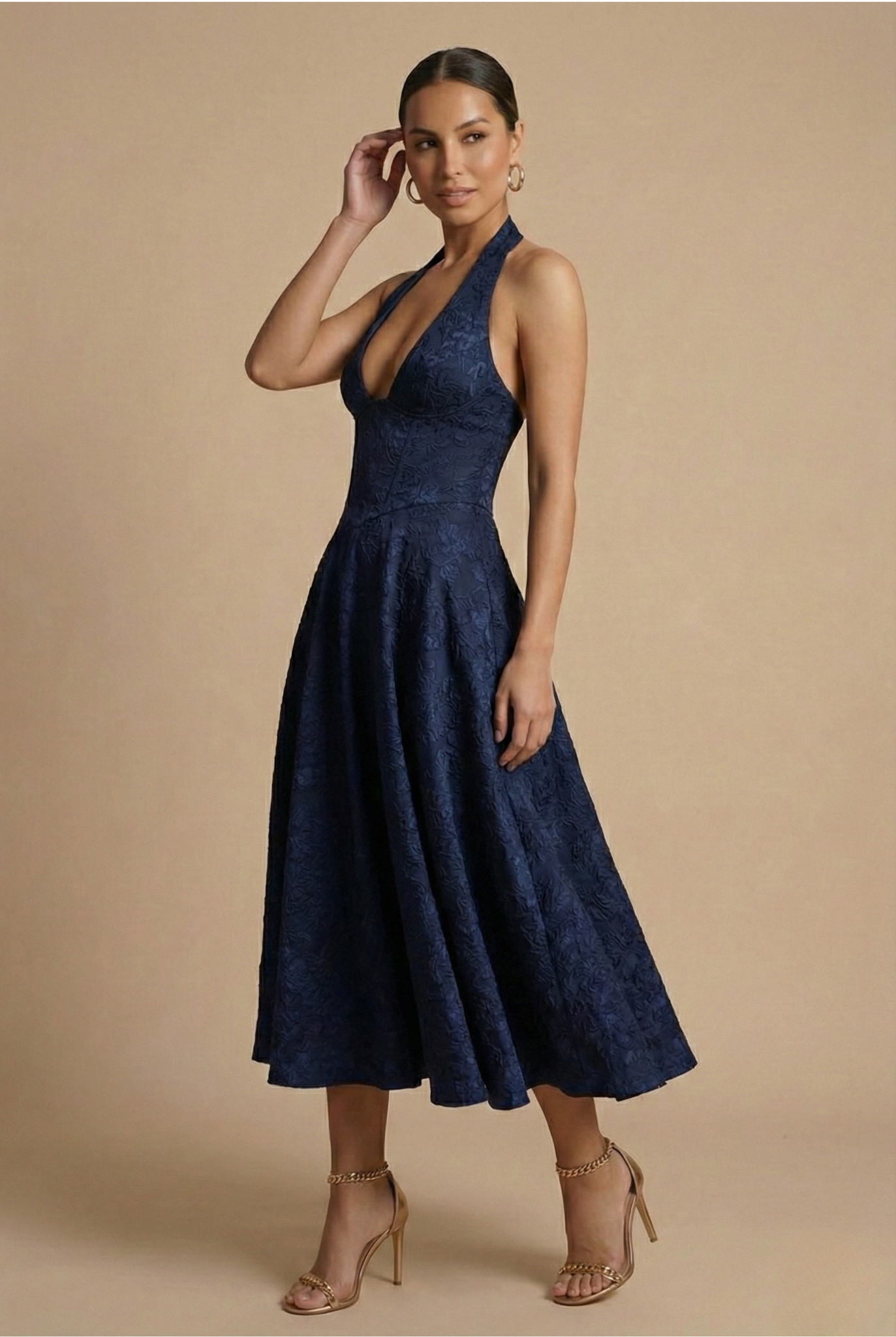 Celestine | Elegant Halter Neck Midi Dress