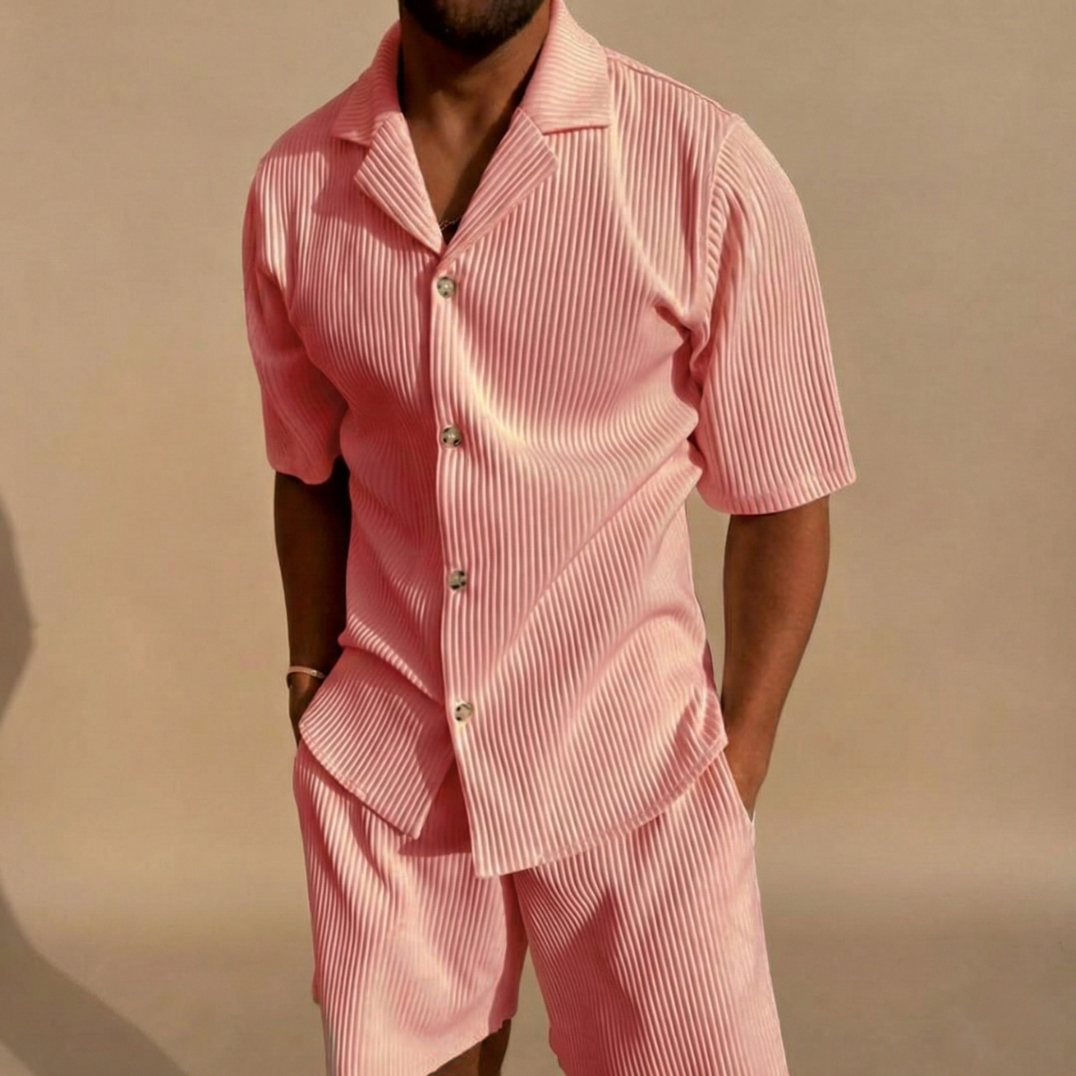 Lucero | Men's Ribbed Short Sleeve Shirt & Shorts Set
