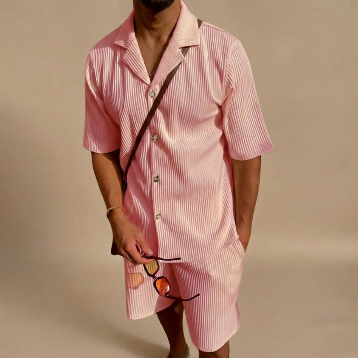 Lucero | Men's Ribbed Short Sleeve Shirt & Shorts Set