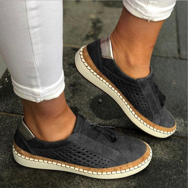 Beatrice | Elegant Suede Perforated Slip-On Flats