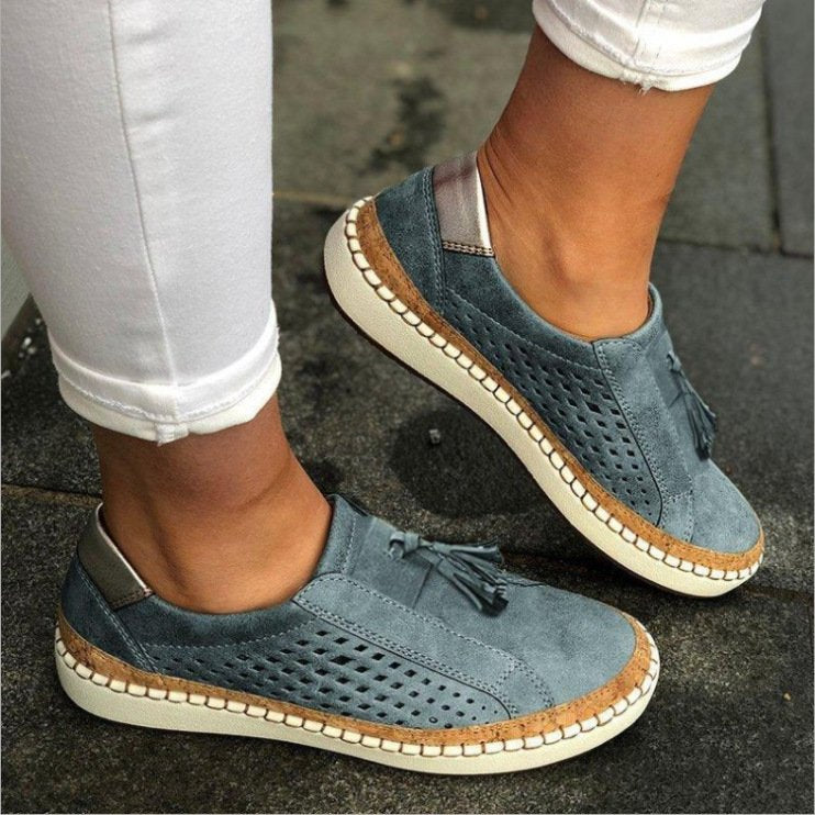 Beatrice | Elegant Suede Perforated Slip-On Flats