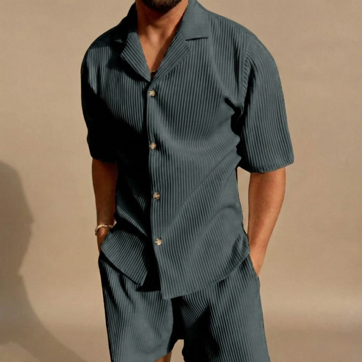 Lucero | Men's Ribbed Short Sleeve Shirt & Shorts Set