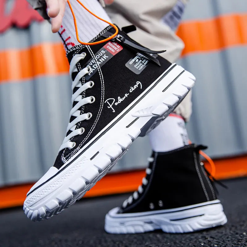 Men's High Tops - Canvas - Platform Sole - Lace-Up - Round Toe