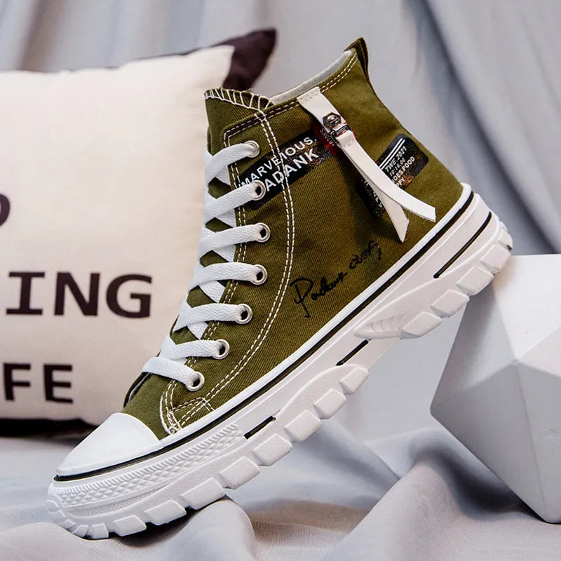 Men's High Tops - Canvas - Platform Sole - Lace-Up - Round Toe