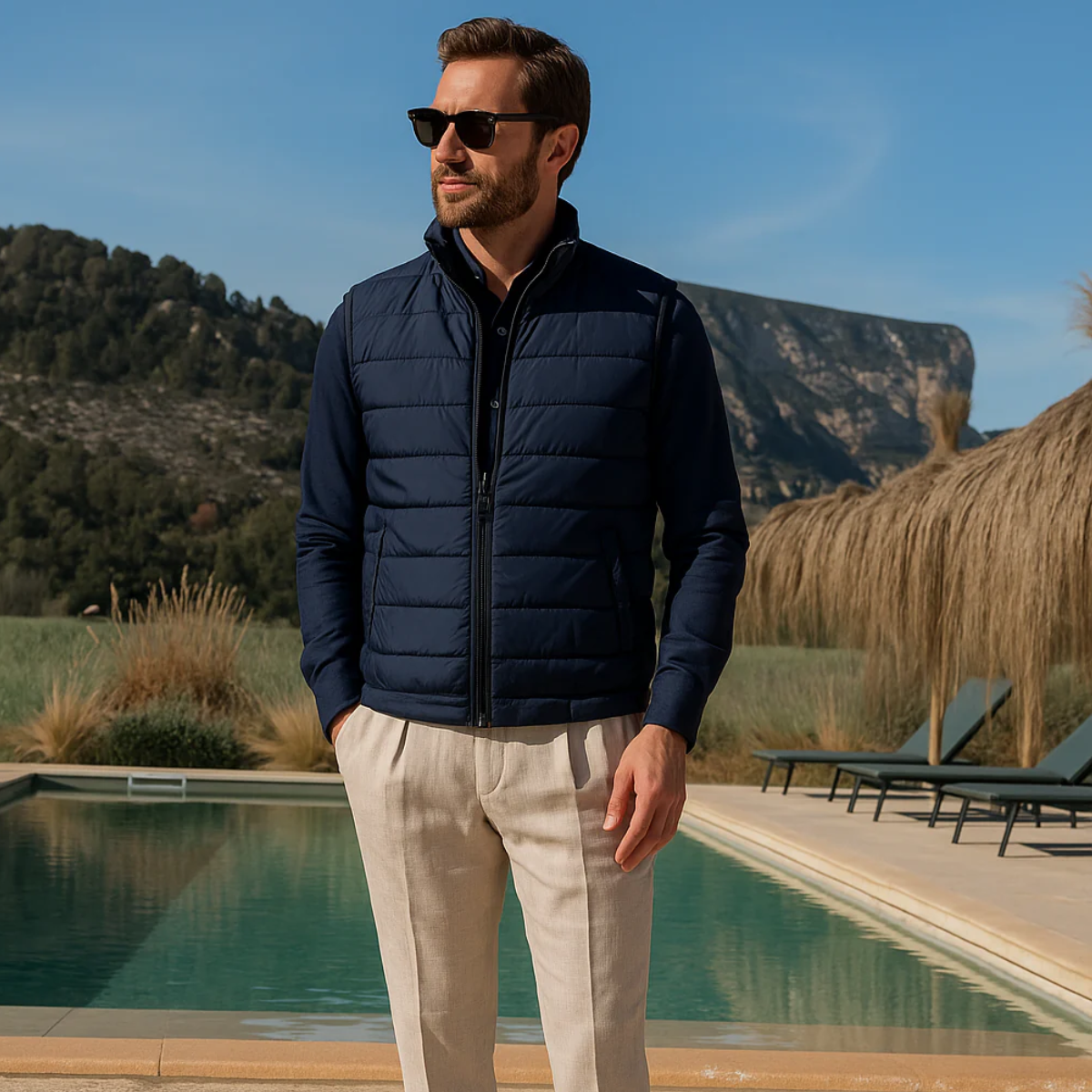Men’s Quilted Puffer Vest with High Neck and Tailored Silhouette