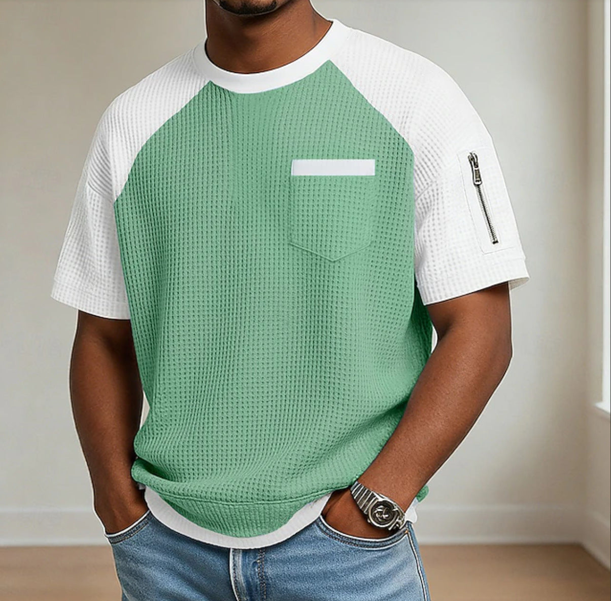 Kieran | Men's Casual Raglan Waffle Henley Tshirt