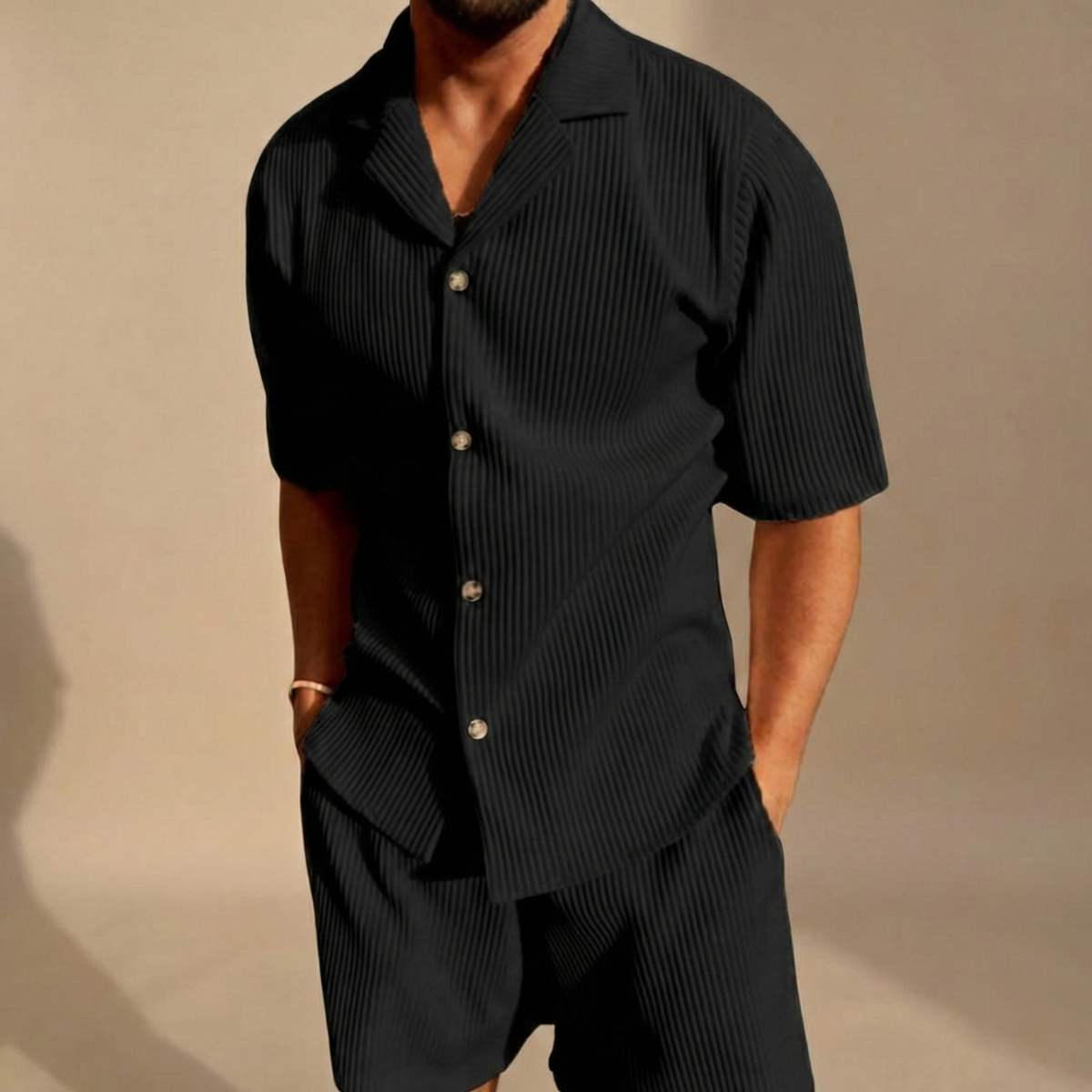 Lucero | Men's Ribbed Short Sleeve Shirt & Shorts Set