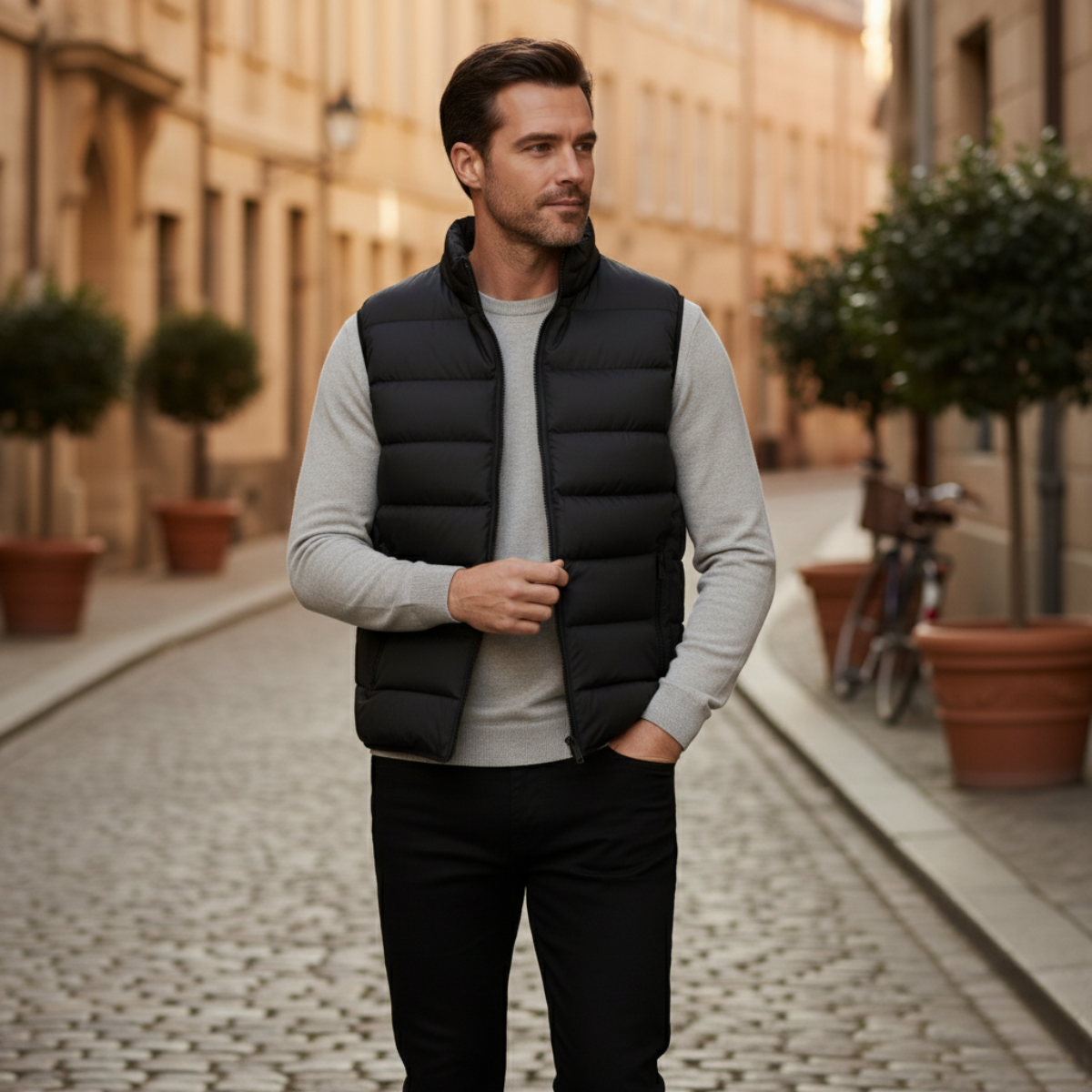 Men’s Quilted Puffer Vest with High Neck and Tailored Silhouette