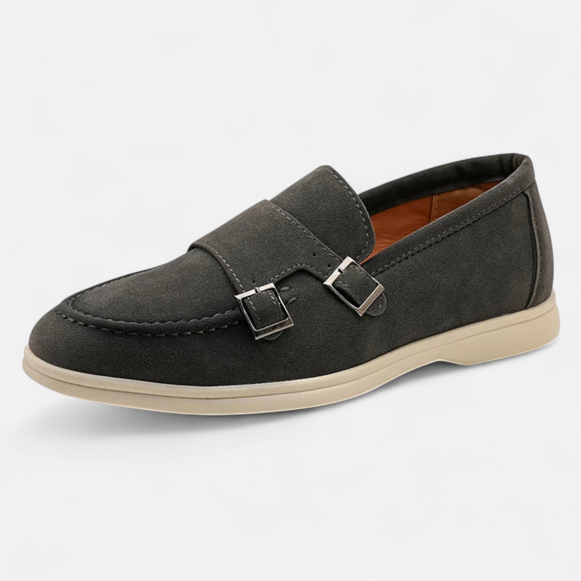 Men's Monk Strap Loafers Double Buckle Suede Slip-On