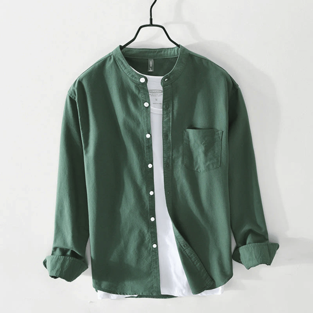 Kieran | Men's Casual Collarless Cotton Button Down Shirt