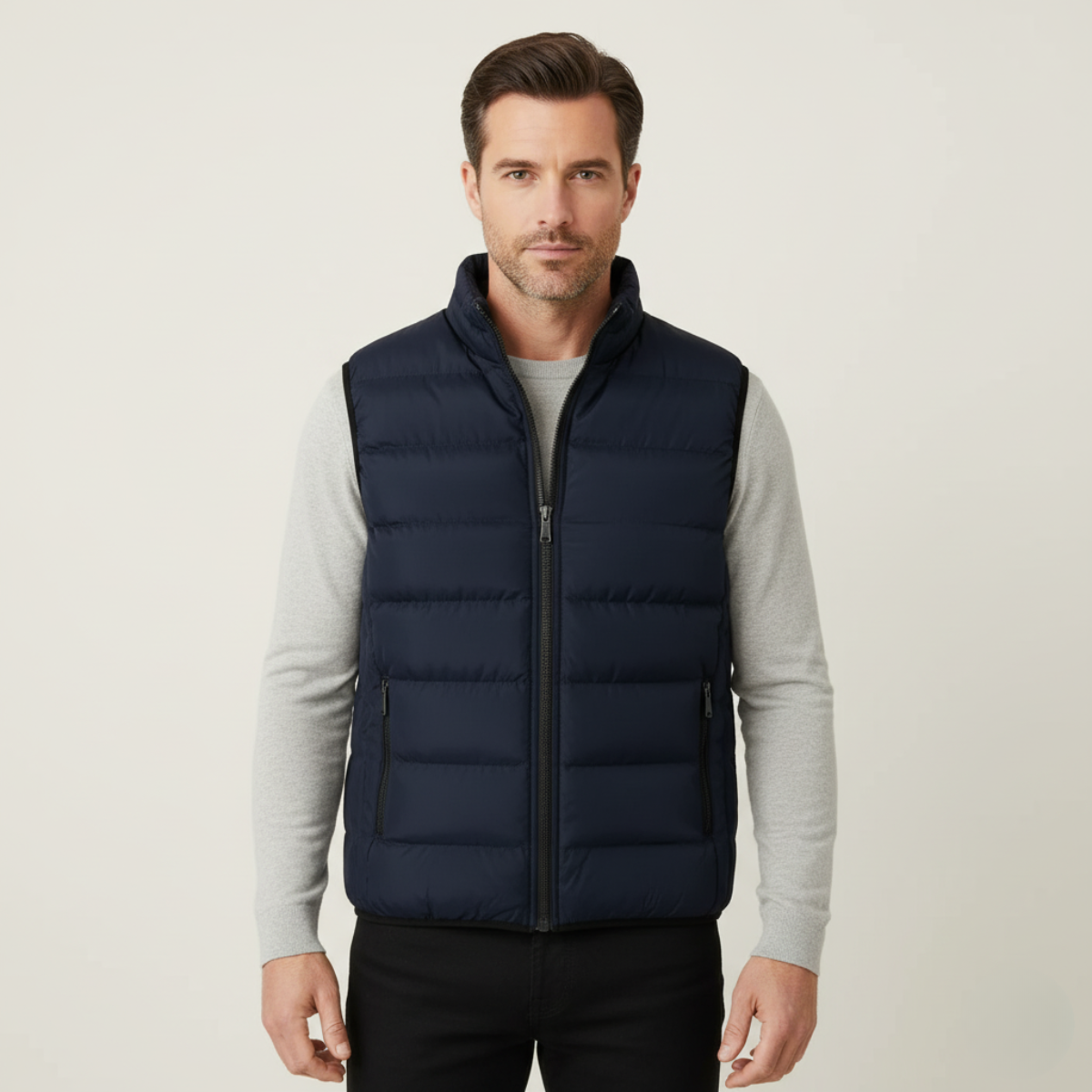 Men’s Quilted Puffer Vest with High Neck and Tailored Silhouette