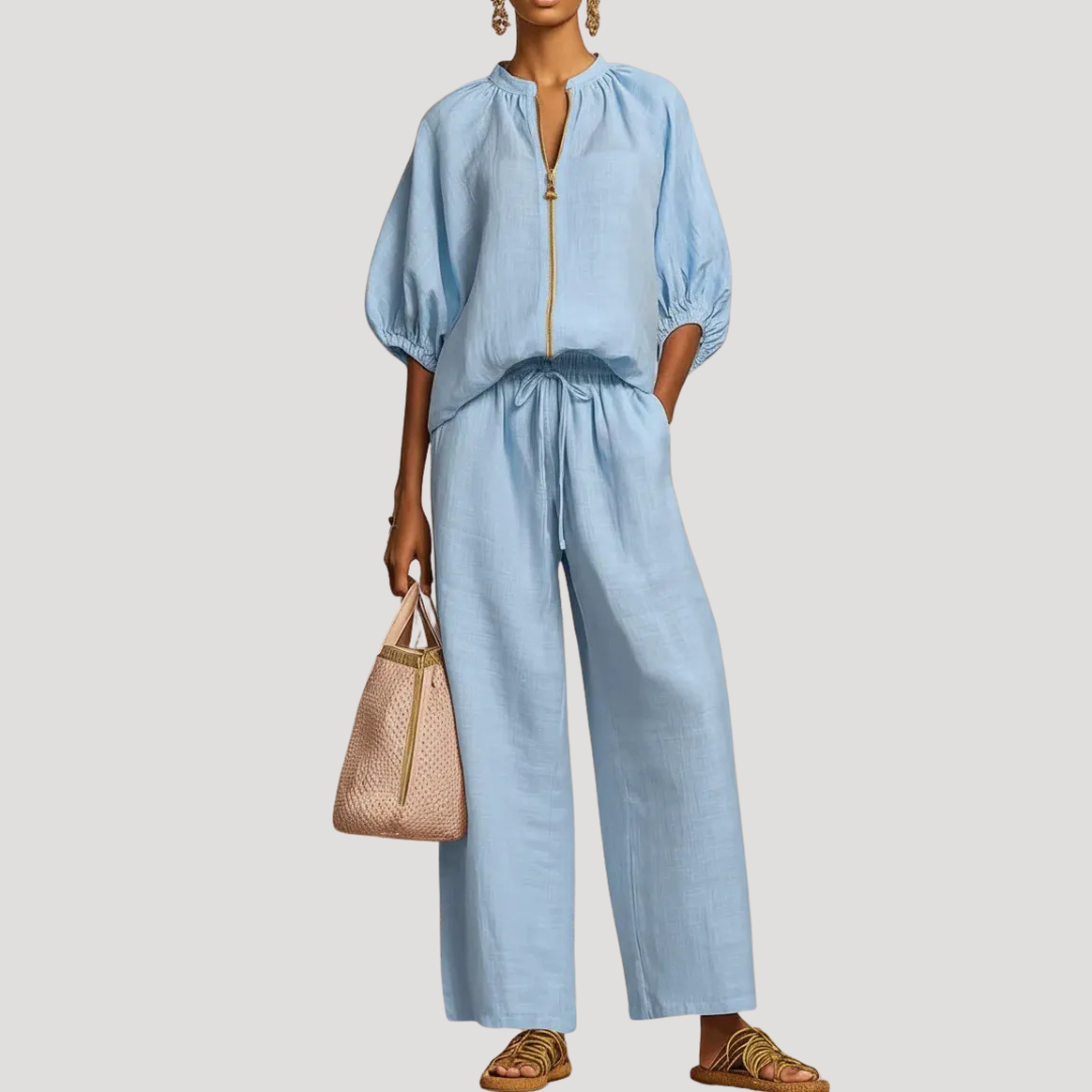 Celestria | Effortless Linen Puff Sleeve Going Out Sets