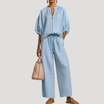 Celestria | Effortless Linen Puff Sleeve Going Out Sets