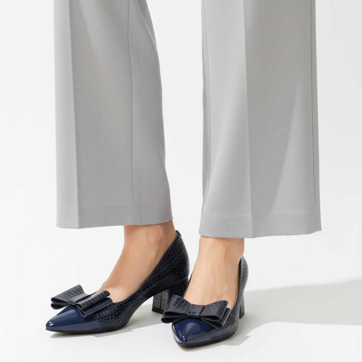Celestine | Luxe Bow Detail Block Heel Court Shoes