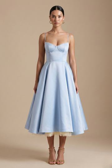 Women’s Elegant Midi Dress - Corset Style with Sleeveless Design and Flared Skirt