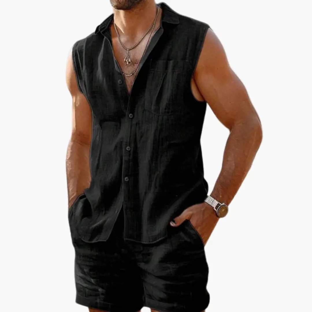 Rowan | Men's Casual Linen Sleeveless Short Set