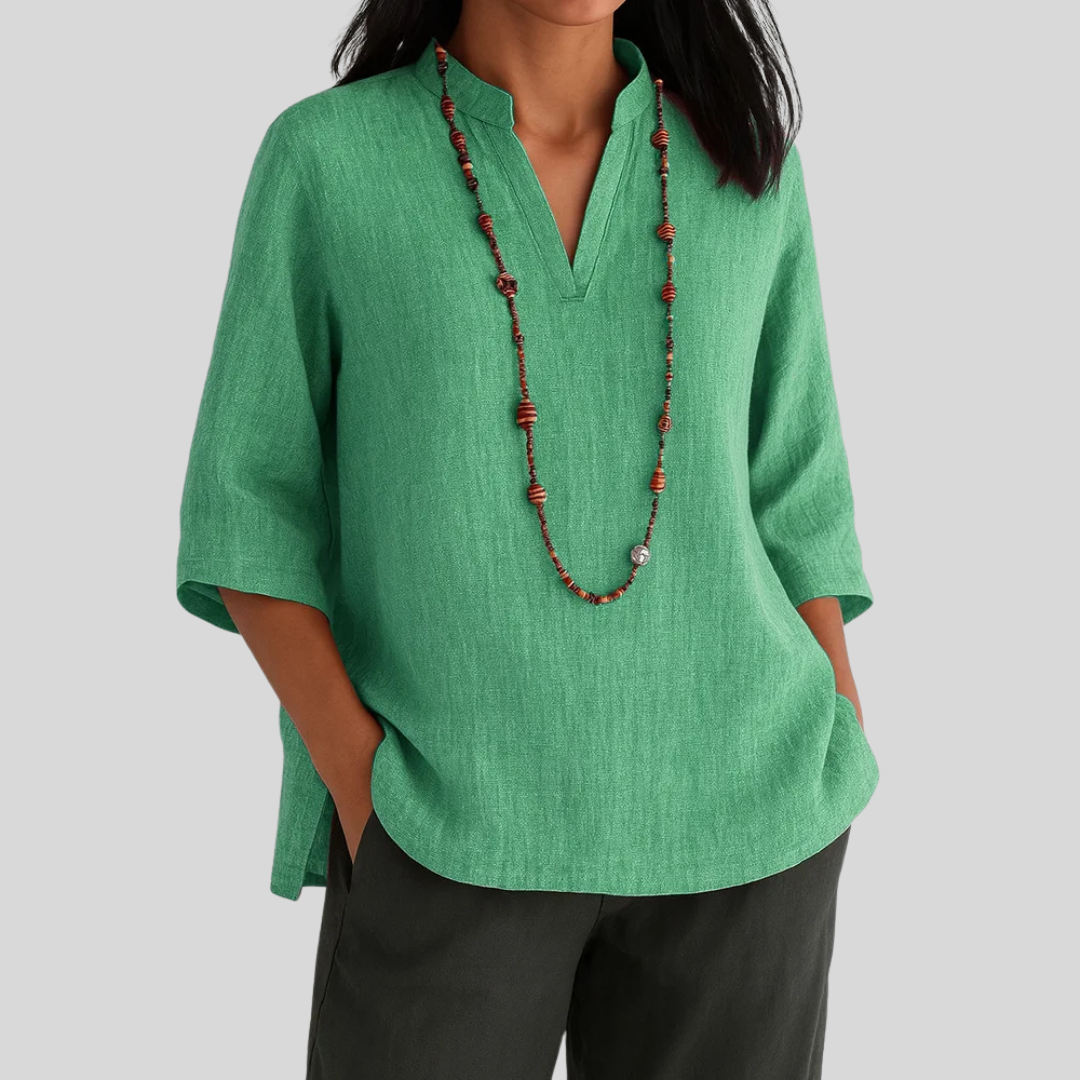 Evangeline | Tunic Linen V-Neck Three-Quarter Sleeve