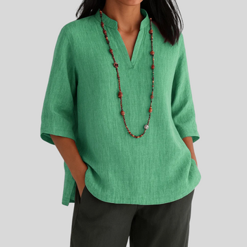 Evangeline | Tunic Linen V-Neck Three-Quarter Sleeve