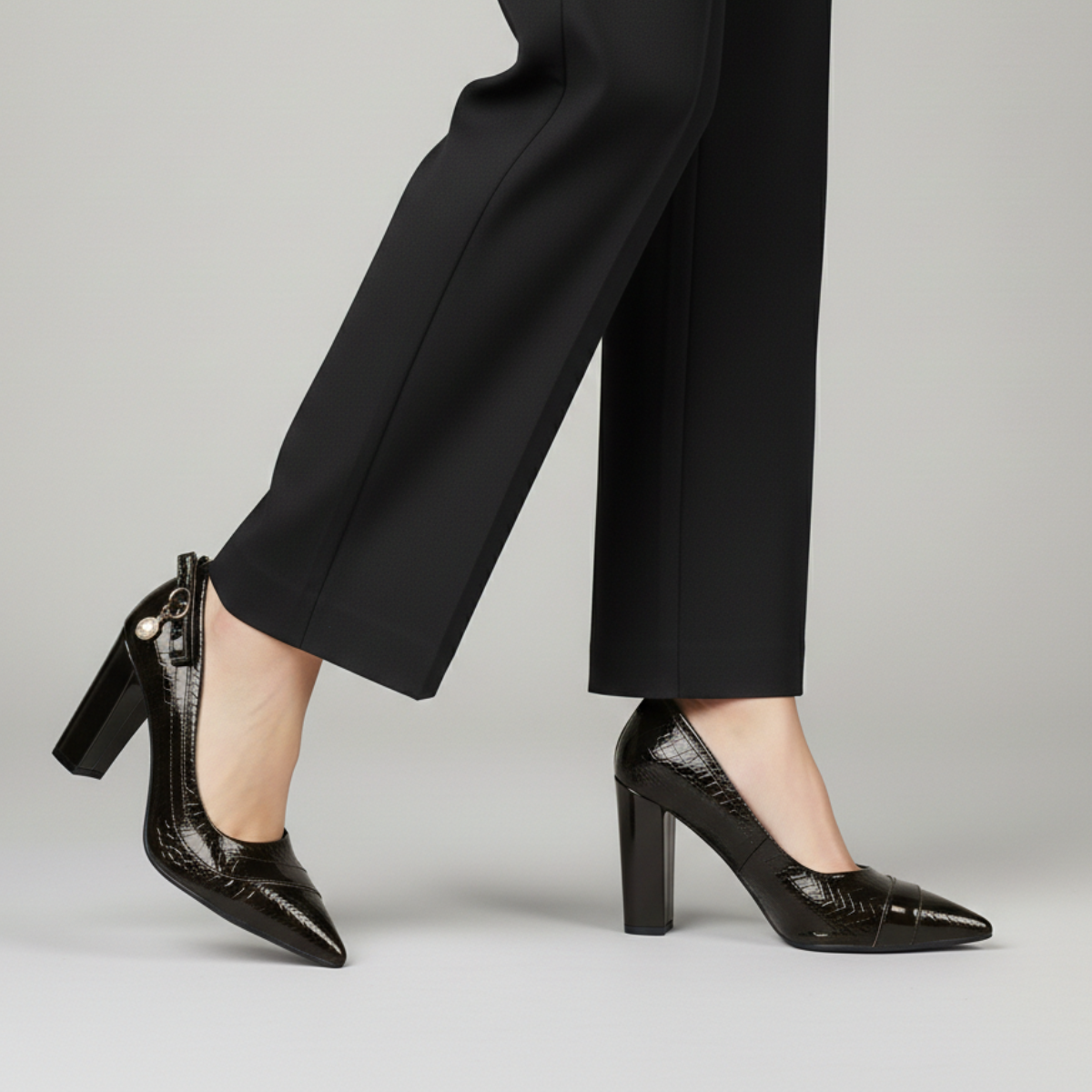 Venetia | Refined Croc-Effect Block Heel Court Shoes