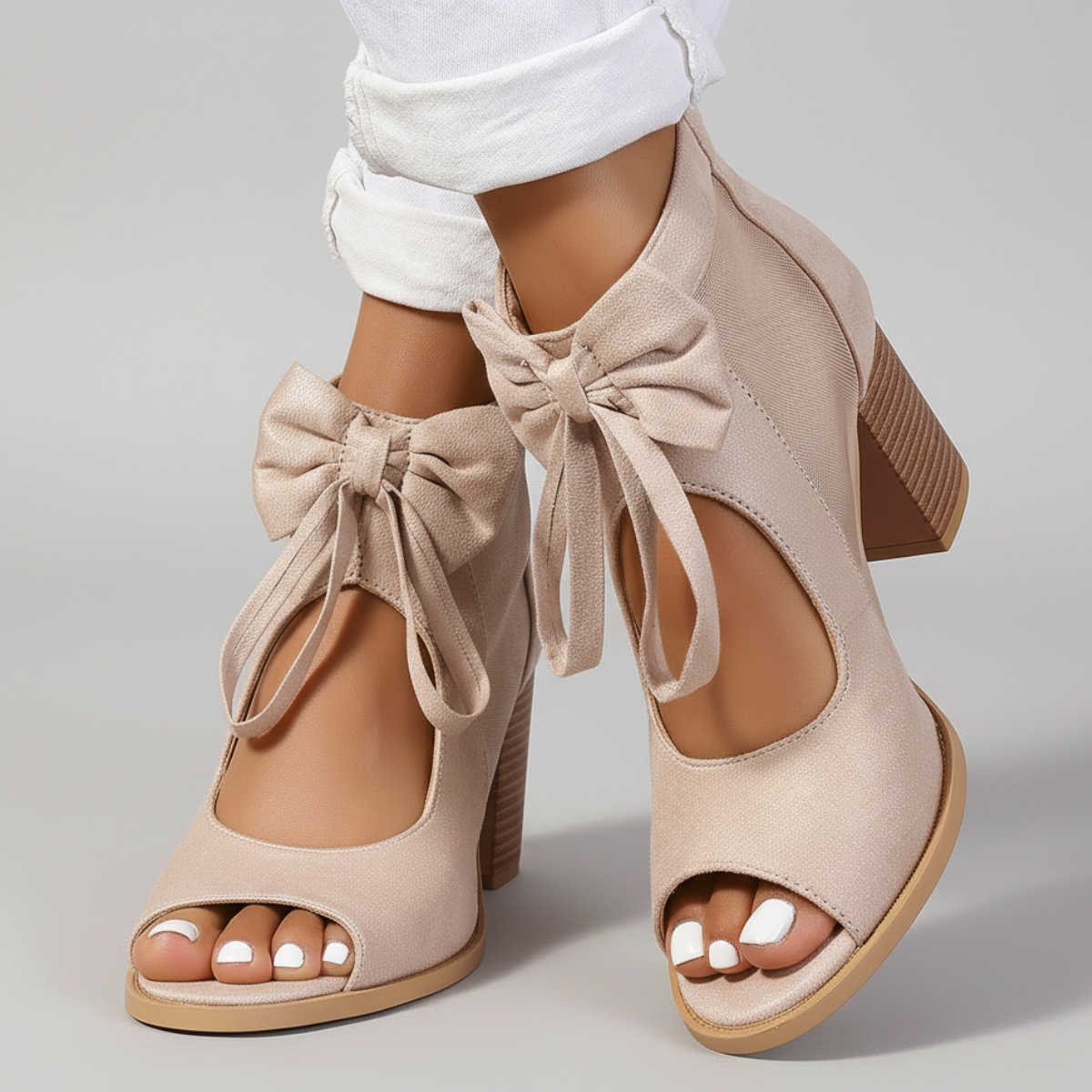 Sorella | Romantic Bow Tie Peep Toe Block Heels