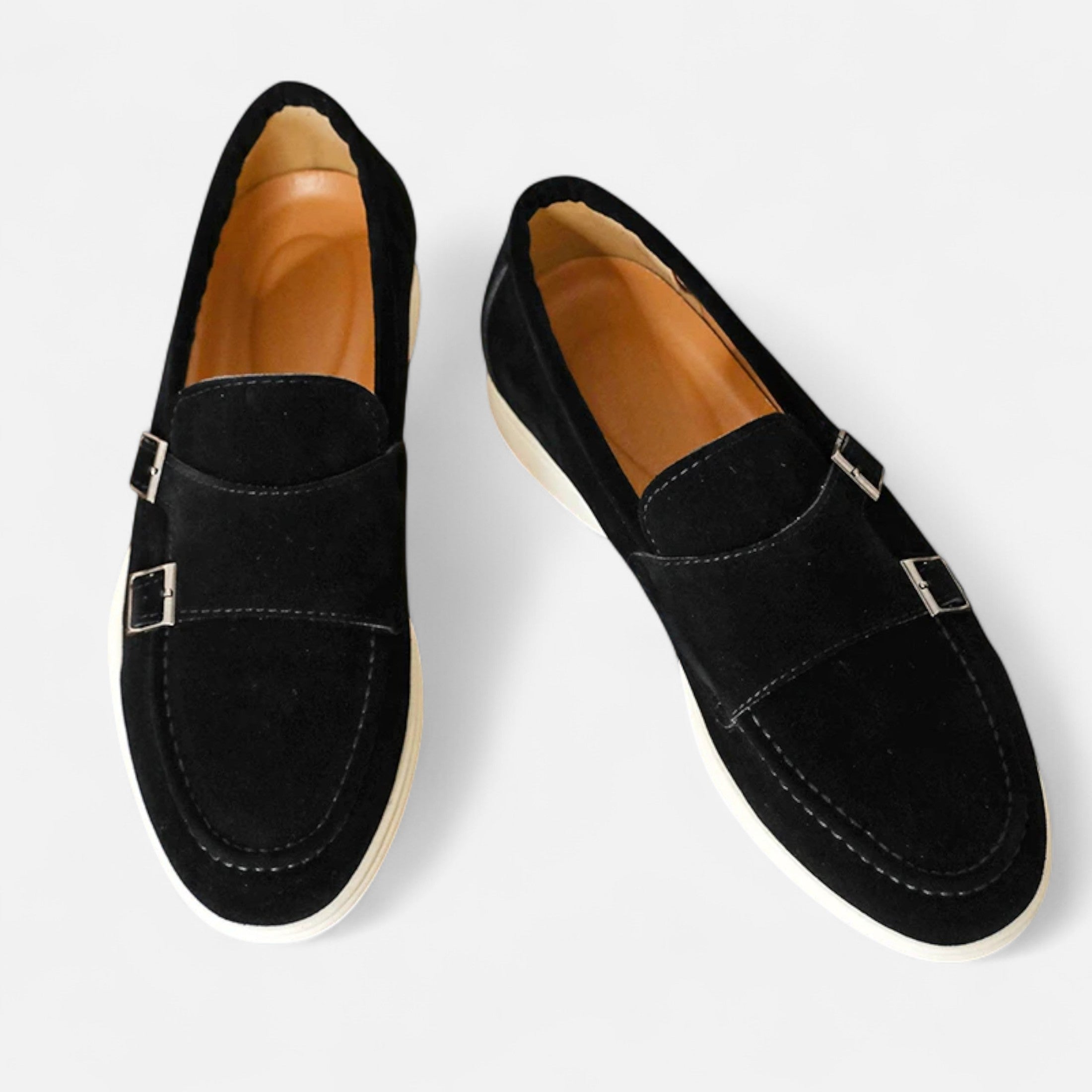 Men's Monk Strap Loafers Double Buckle Suede Slip-On
