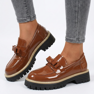 Tavelle | Classic Bow Detail Patent Platform Loafers
