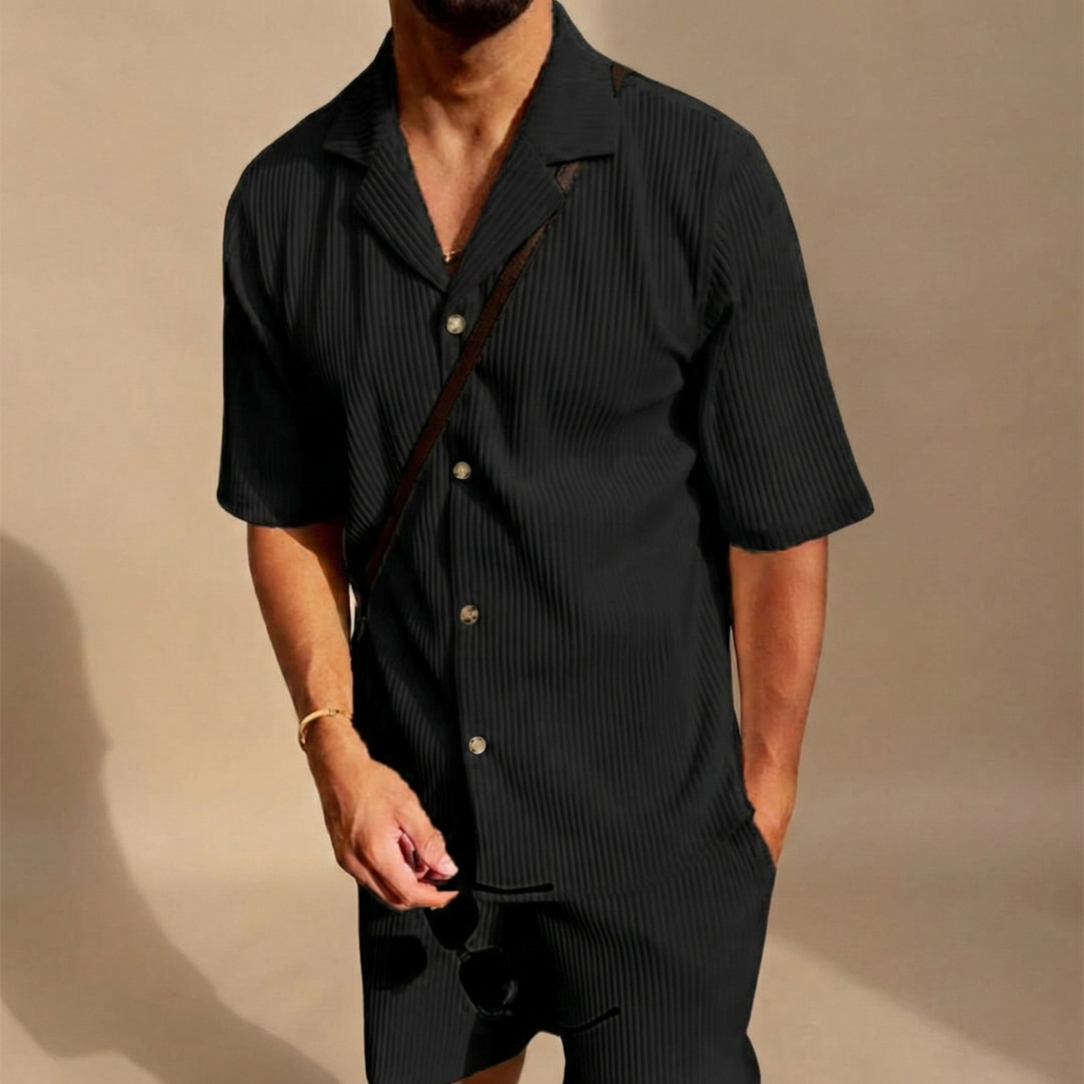 Lucero | Men's Ribbed Short Sleeve Shirt & Shorts Set