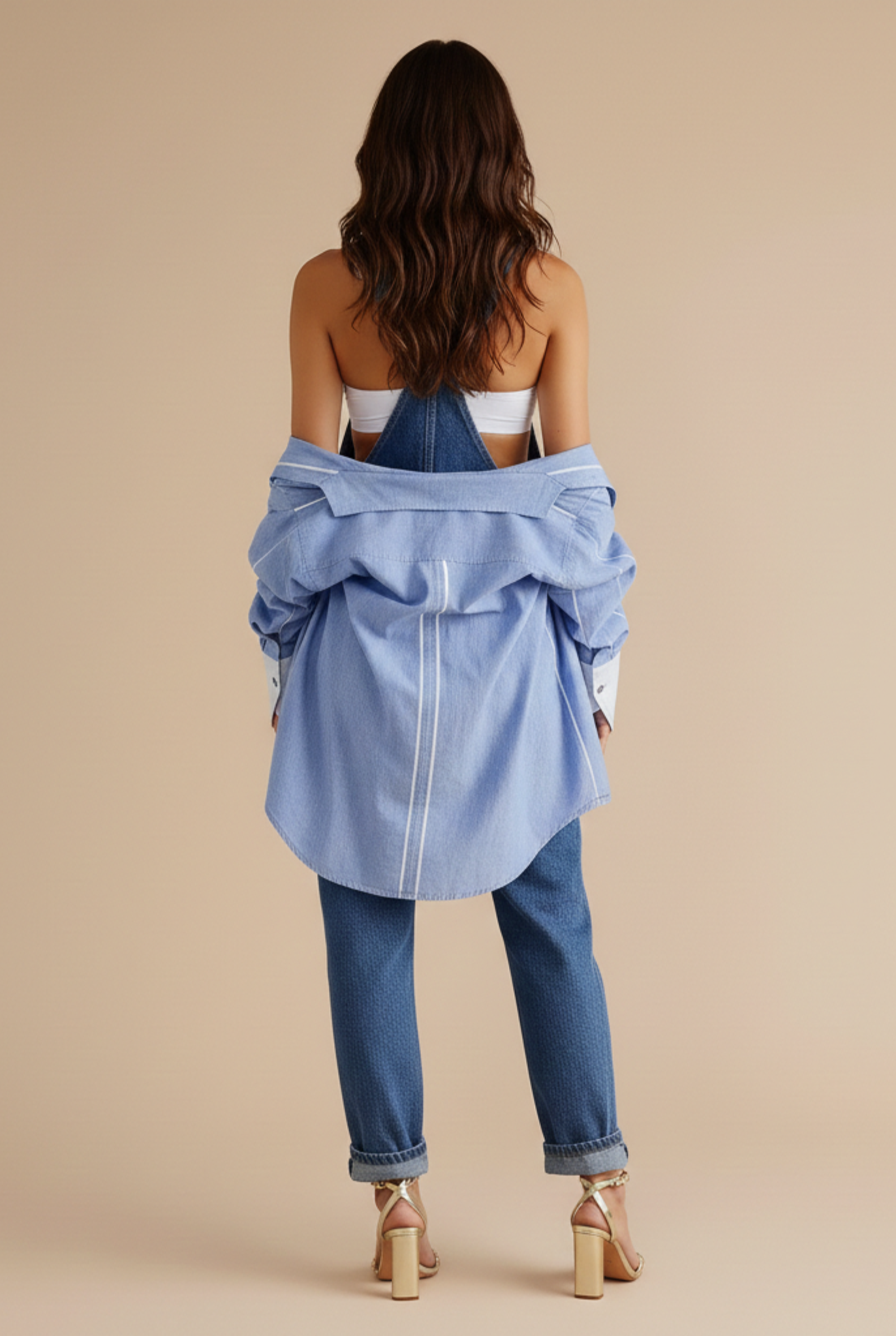 Women’s Relaxed Fit Dungarees with Crossed Back Straps and Side Pockets
