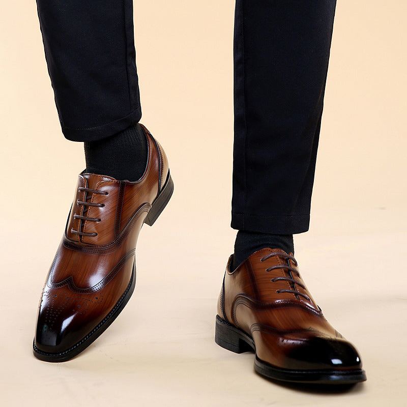 Men's Wingtip Brogues Leather Lace-Up Low Heel Derby Shoes
