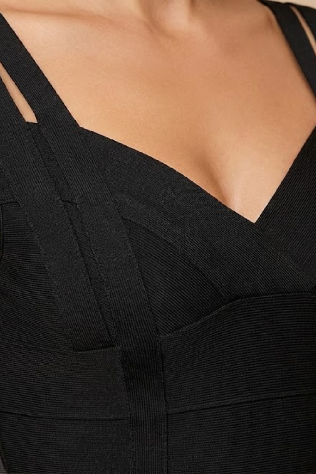Women's Elegant Bandage Midi Dress - Off-Shoulder Straps and Body-Hugging Design