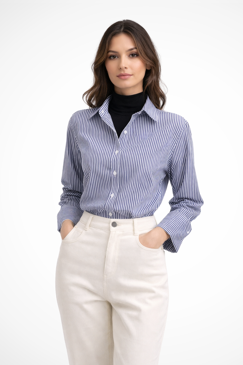 Celestria | Classic Striped Button-Down Blouse