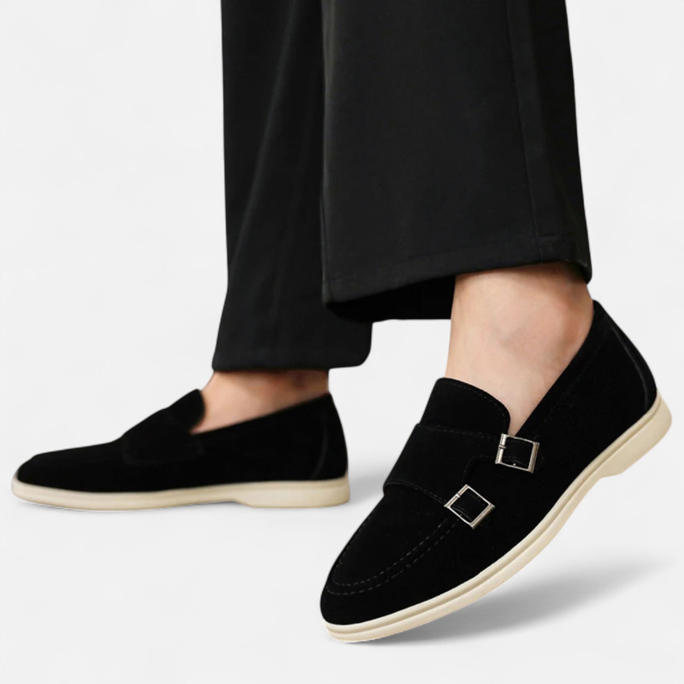 Men's Monk Strap Loafers Double Buckle Suede Slip-On