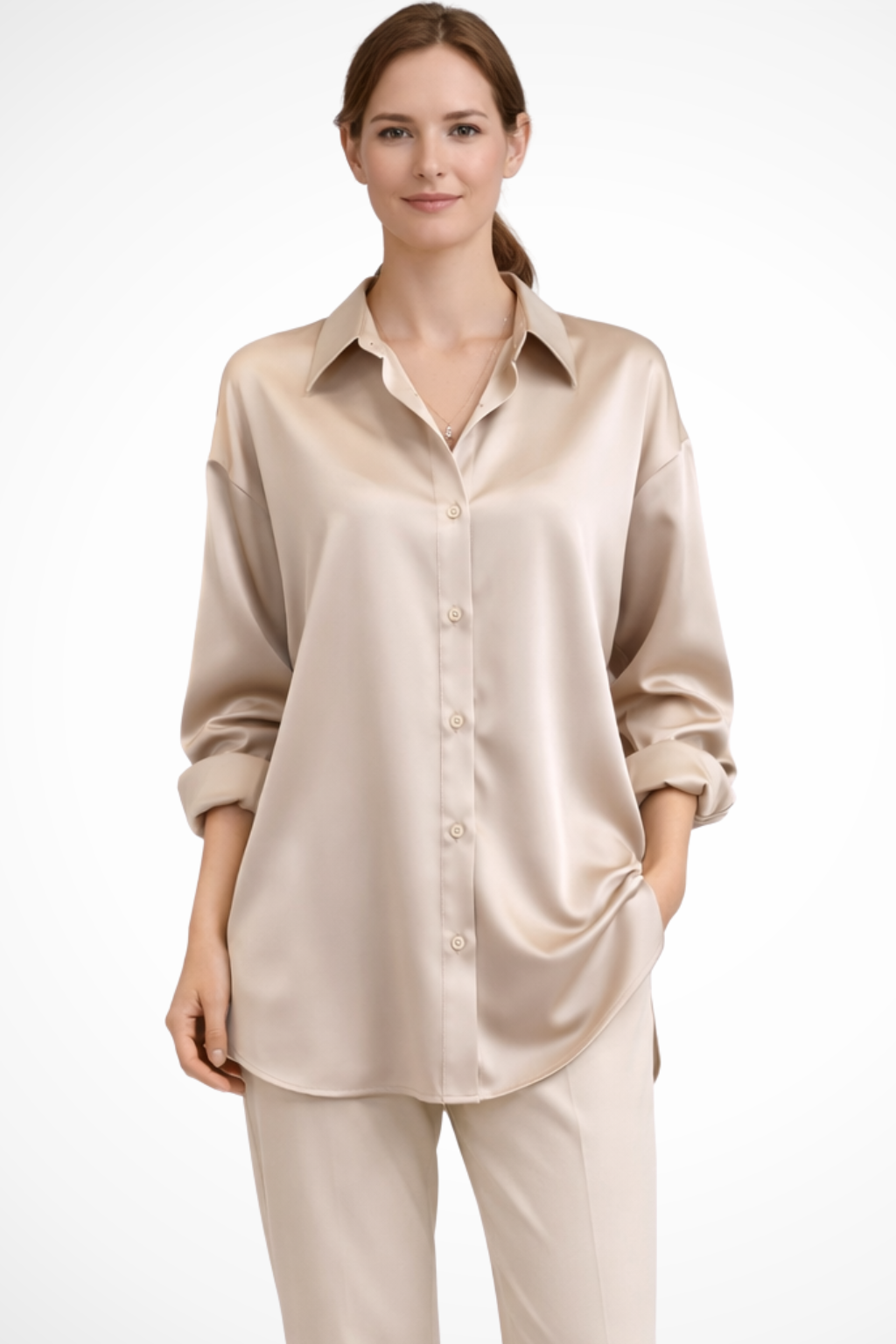 Elara | Luxe Satin Button Down Shirt
