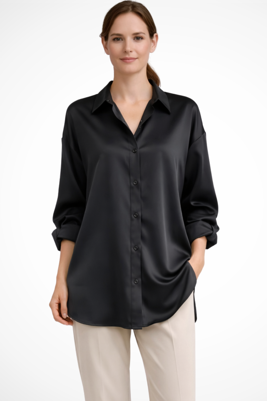 Elara | Luxe Satin Button Down Shirt