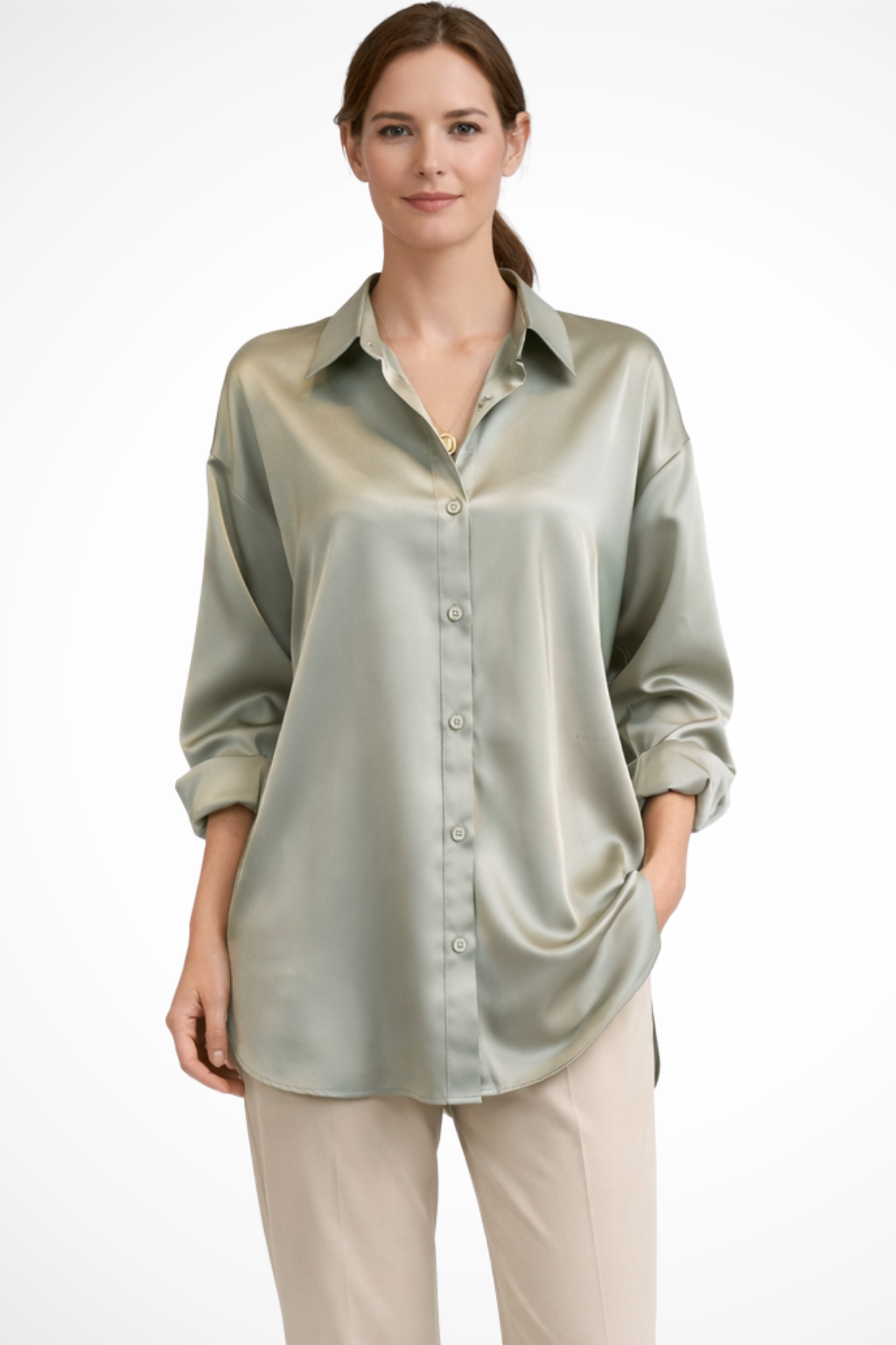 Elara | Luxe Satin Button Down Shirt