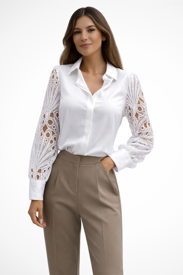 Isabella | Elegant Lace Sleeve Button Blouse