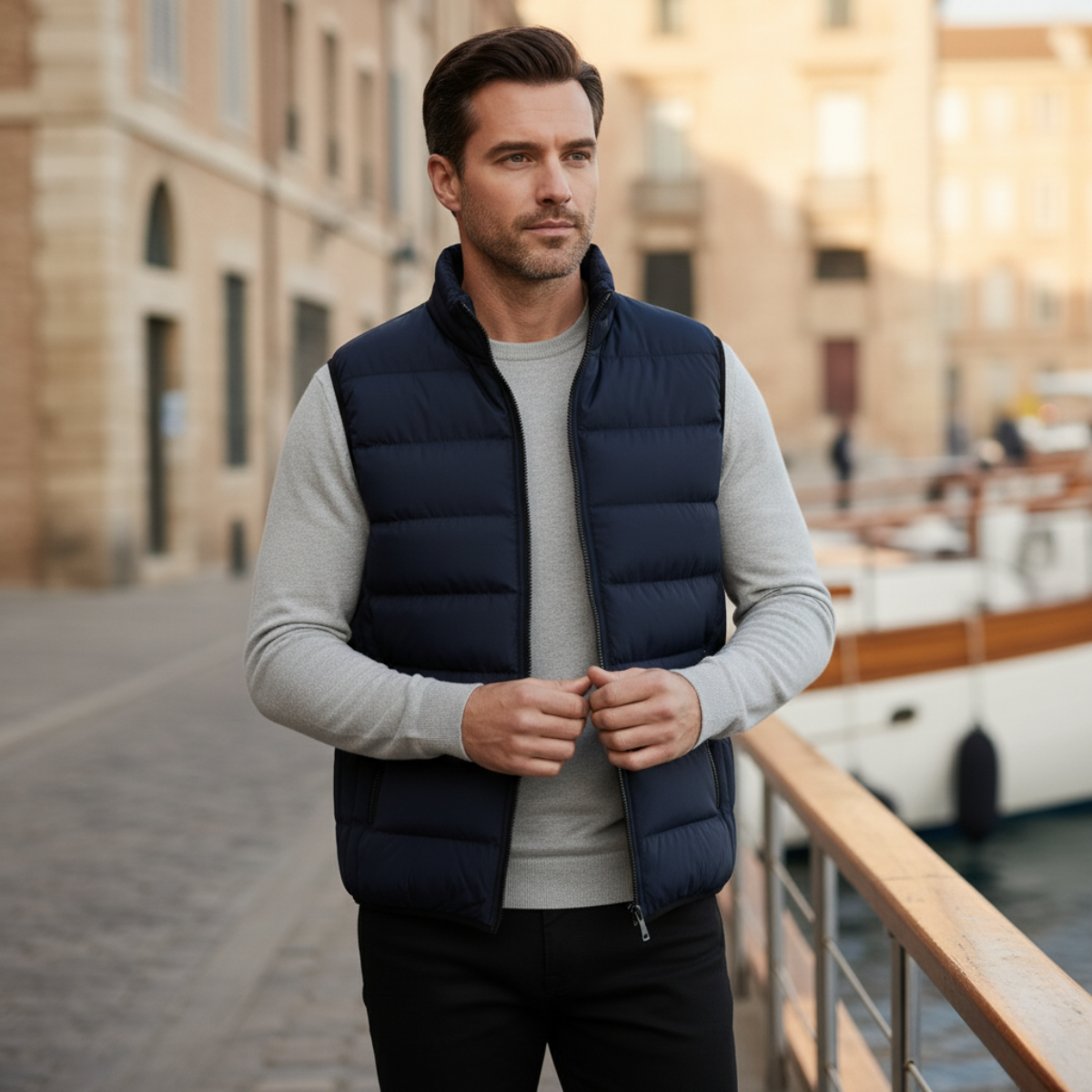 Men’s Quilted Puffer Vest with High Neck and Tailored Silhouette