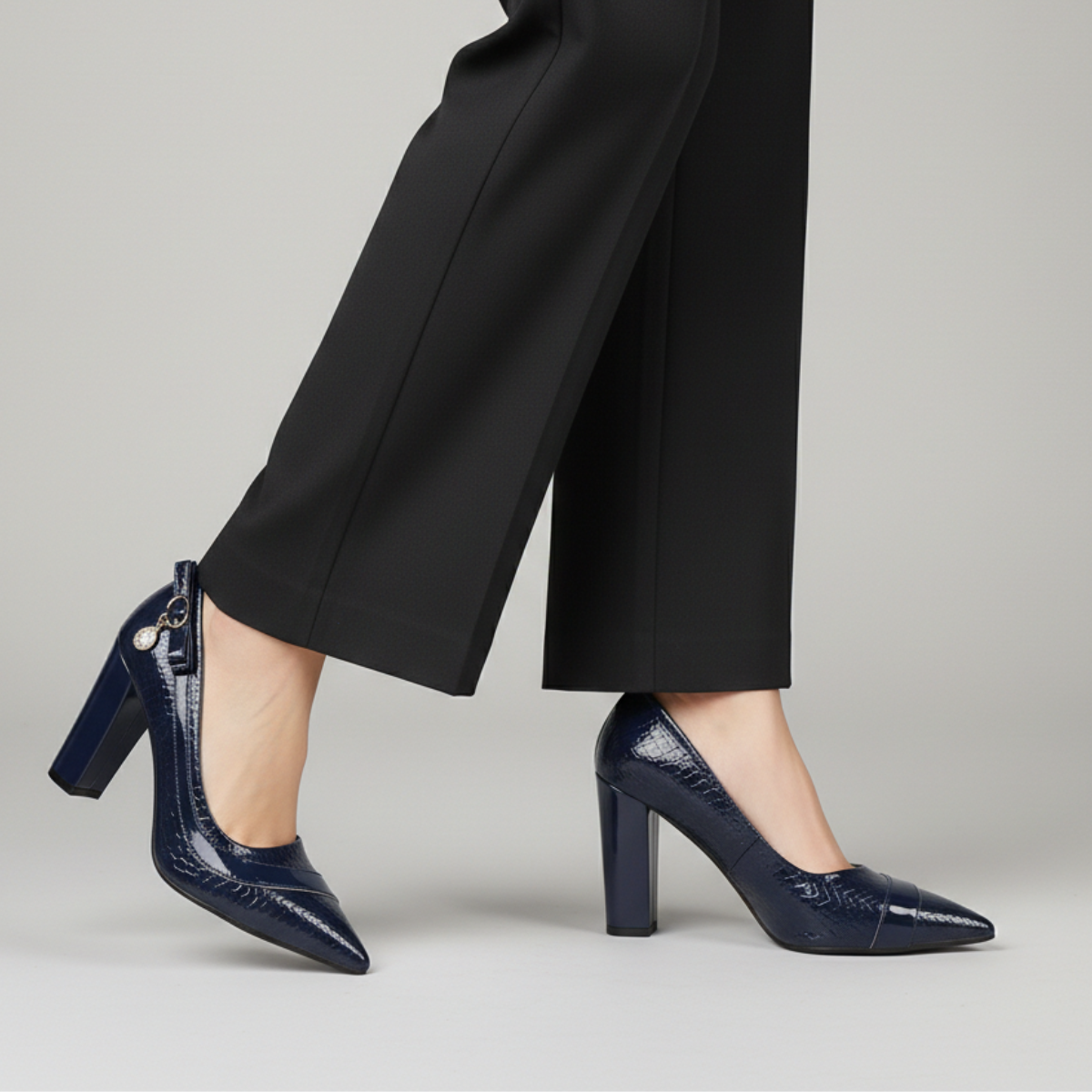 Venetia | Refined Croc-Effect Block Heel Court Shoes