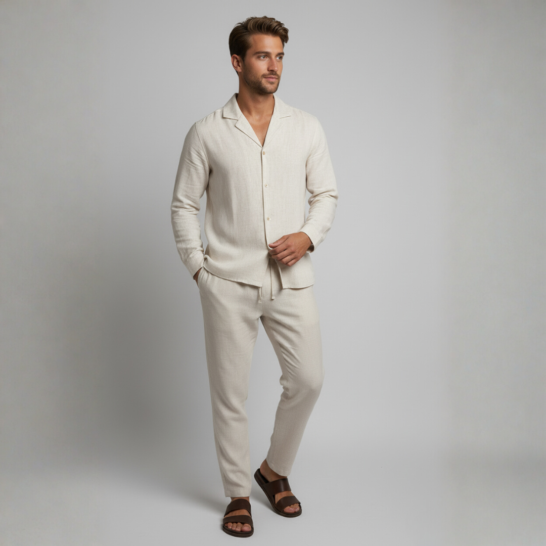 Aurelio | Men's Relaxed Linen Long Sleeve Shirt & Trouser Set