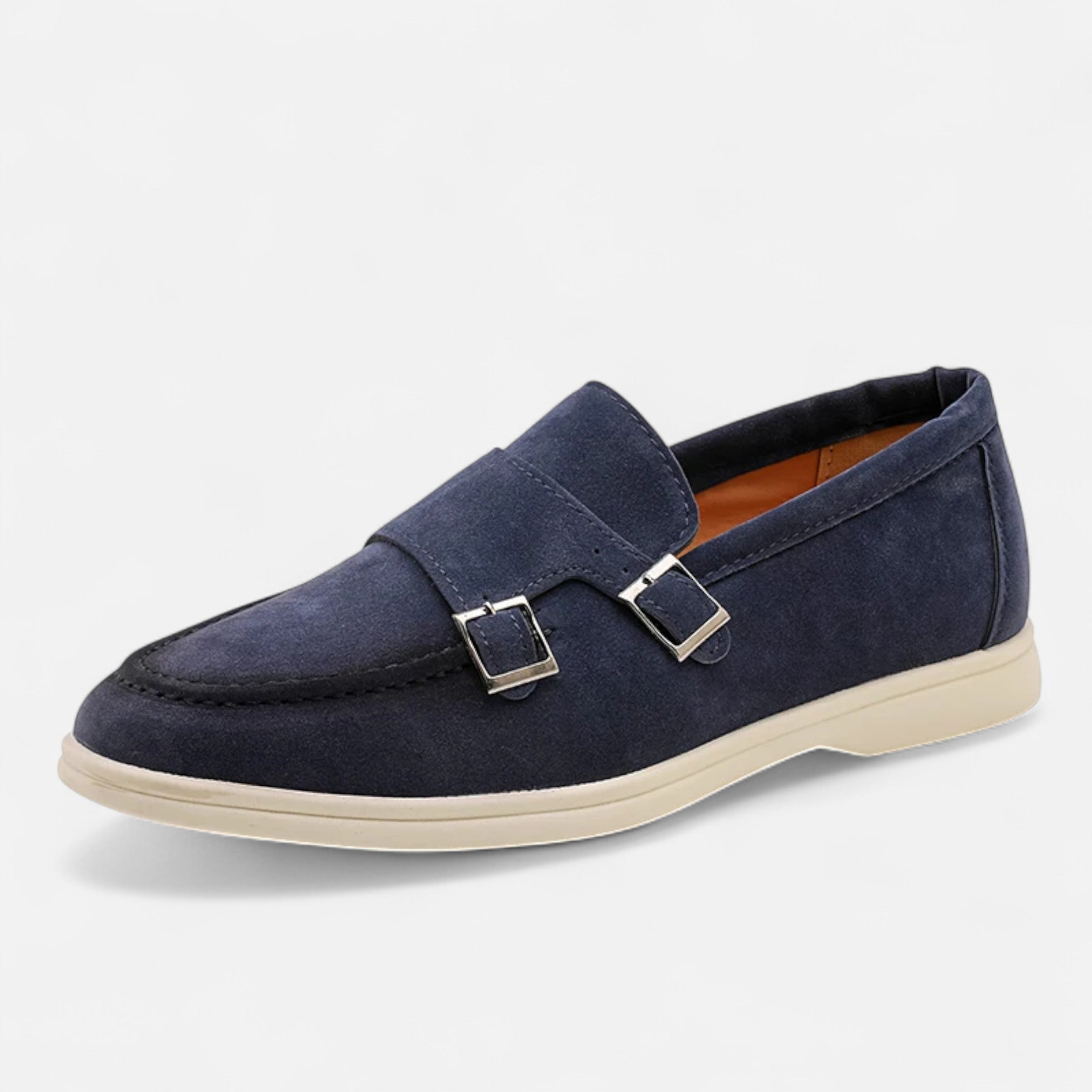 Men's Monk Strap Loafers Double Buckle Suede Slip-On